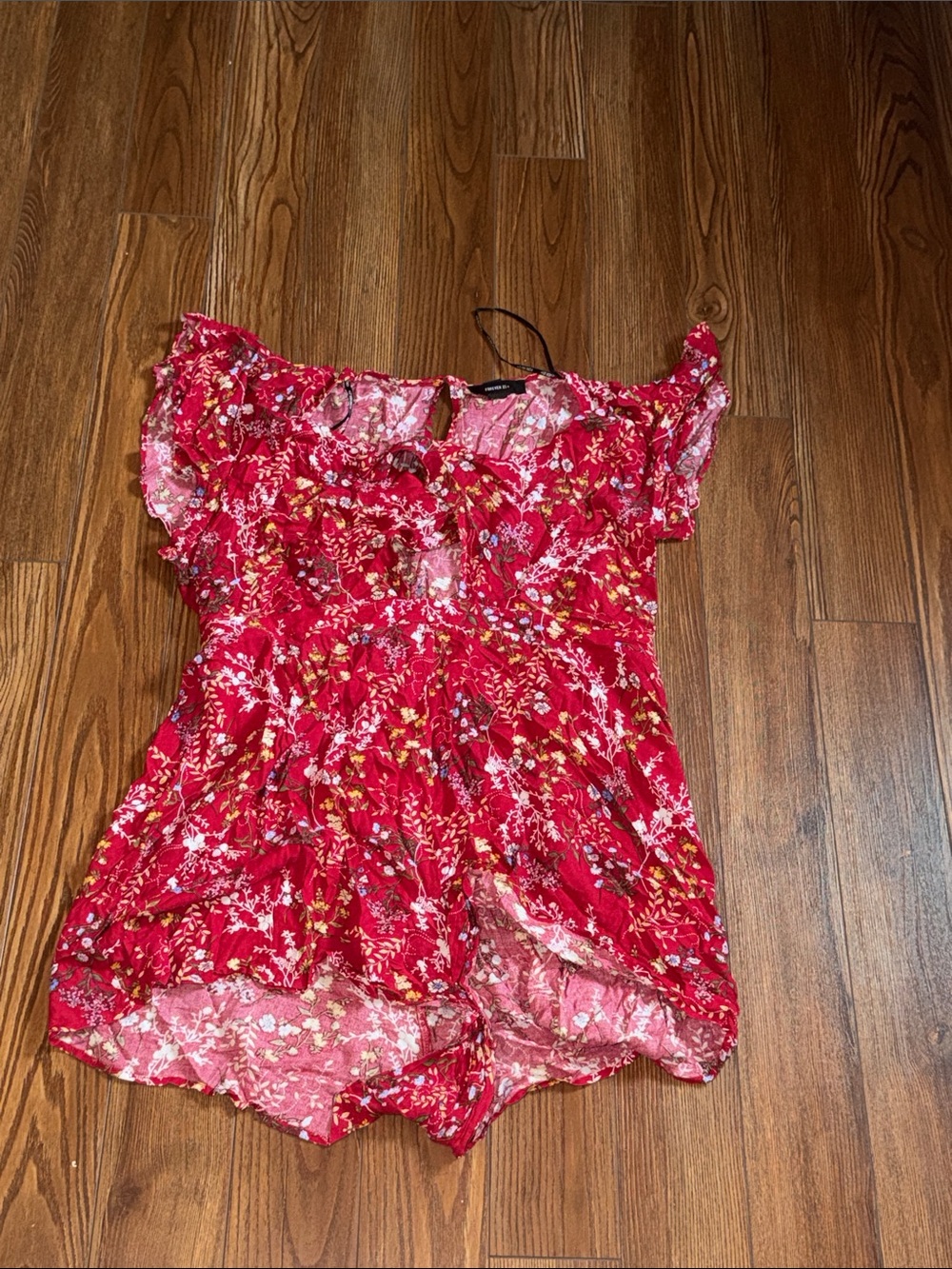 Forever 21 Red Floral Off-Shoulder Crop Top